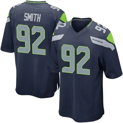 Men's Game Tyreke Smith Seattle Seahawks Navy Team Color Jersey