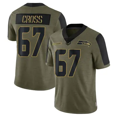 Men's Limited Charles Cross Seattle Seahawks Olive 2021 Salute To Service Jersey