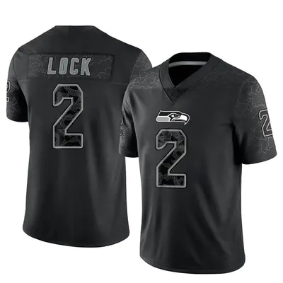 Men's Limited Drew Lock Seattle Seahawks Black Reflective Jersey