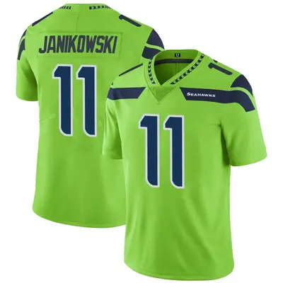 Men's Limited Sebastian Janikowski Seattle Seahawks Green Color Rush Neon Jersey