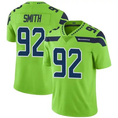 Men's Limited Tyreke Smith Seattle Seahawks Green Color Rush Neon Jersey